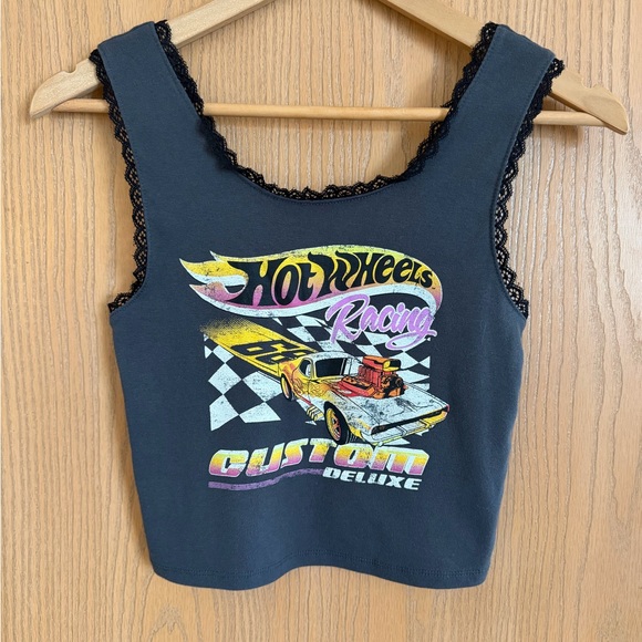 Mattel Tops - HOT WHEELS Racing Hot Rod Retro Graphic Lace Trimmed Cropped Tank Women Size M